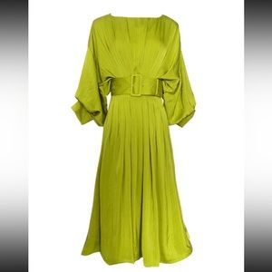 Elegant solid dress slash neck with lantern sleeves WITH BELT